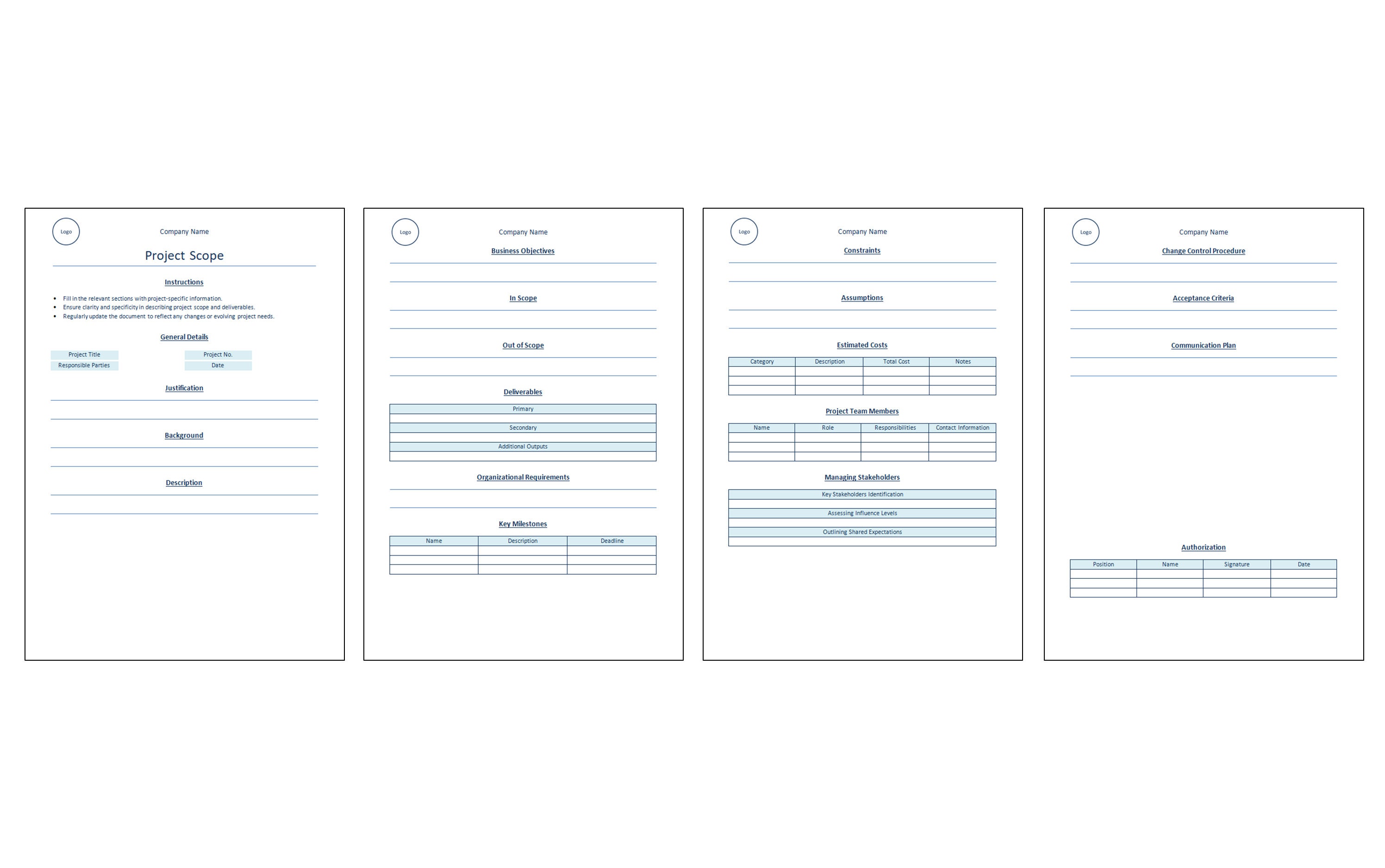 Project Scope Template | Project Planning Printable | Project Summary ...