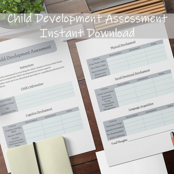 Child Development Assessment | Pre-K Assessment | Counseling Interventions | Instant Download | Kindergarten Checklist | Child Milestone