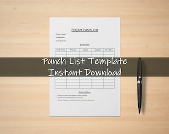Punch List Template | Project Task Tracker | Work Progress Tracker | Instant Download | Construction Checklist | Construction Management
