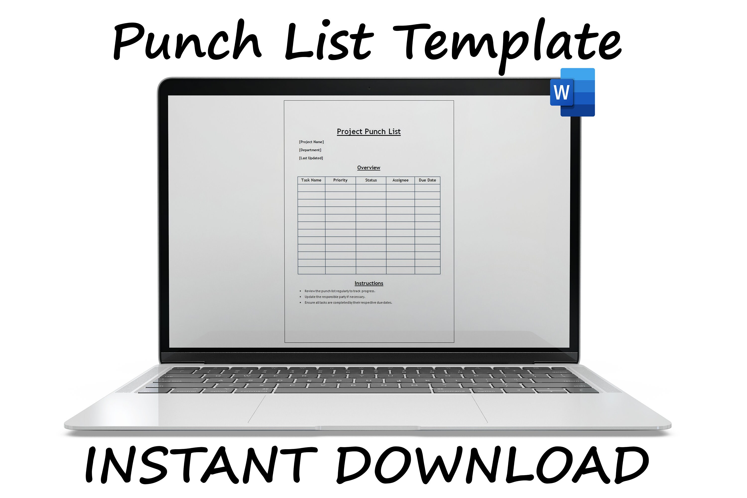 Punch List Template | Project Task Tracker | Work Progress Tracker ...