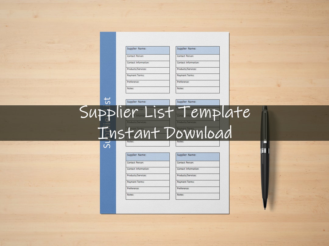 Supplier List Template Vendor Information Sheet Supplier Vendor