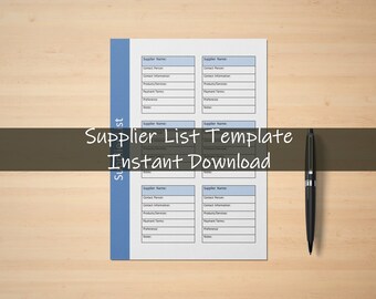 Supplier List Template | Vendor Information Sheet | Supplier Vendor Tracker Template | Instant Download | Vendor Lists | Contractor Template