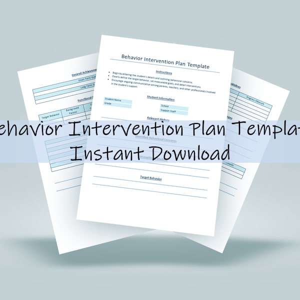 Behavior Intervention Plan Template | Student Behavior Tracker | Classroom Management | Instant Download | Behavior Modification Activities