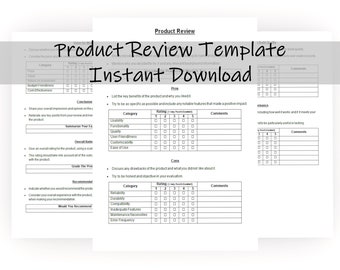 Product Review Template | Customer Feedback Form | Item Evaluation Checklist | Instant Download | Inventory Analysis Sheet | Opinion Survey