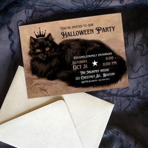 Black Cat Royalty Halloween Party Invitation | Editable Download | Personalize with Canva