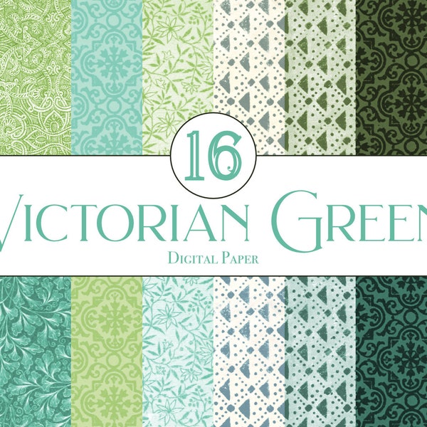 16 Green Victorian Digital Scrapbooking Papers | Dollhouse Wallpaper | Origami | Digital Paper | Instant Download | Papercraft | Decoupage