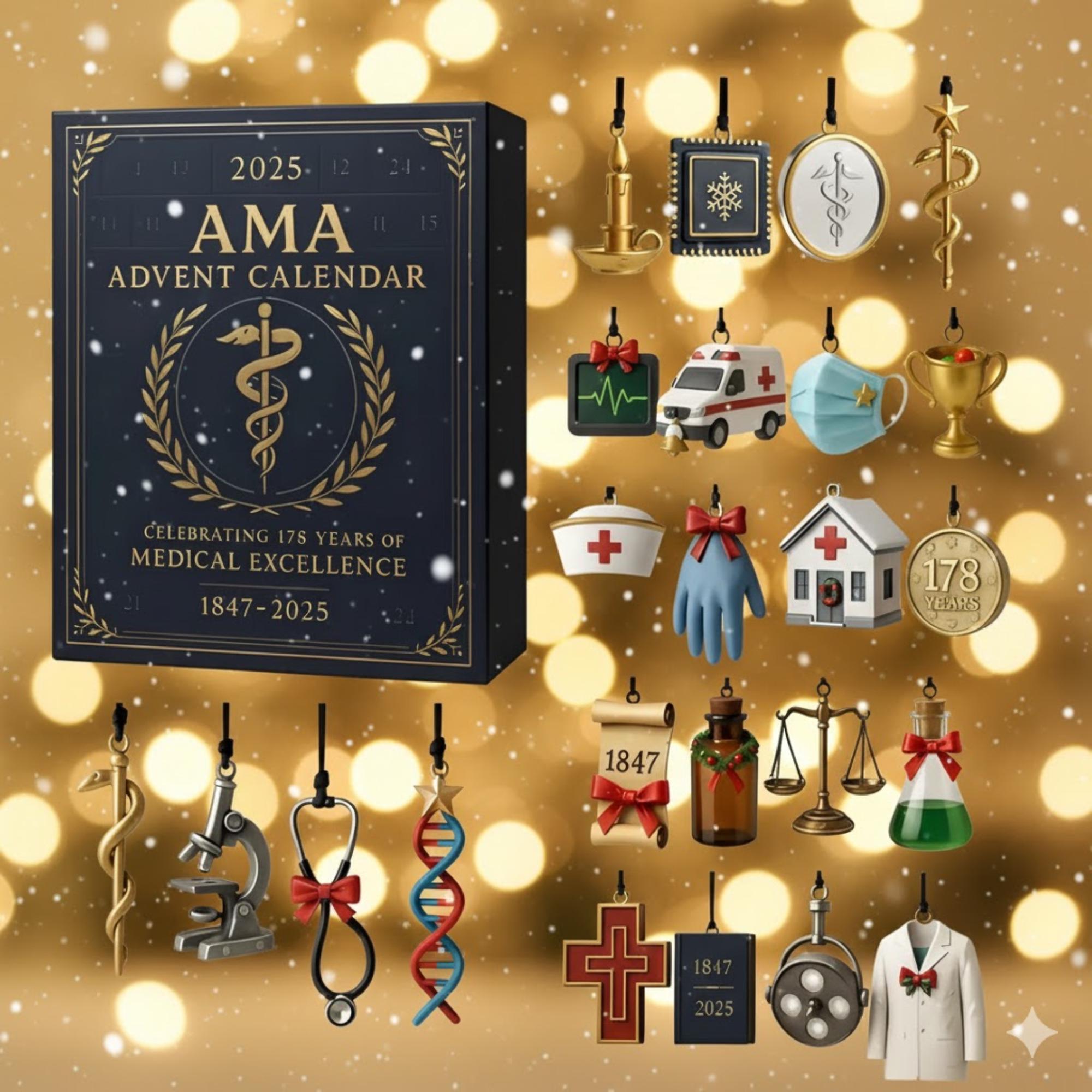 Discover AMA Medical Advent Calendar 2025, 178 Years of Excellence Gift, Doctor Nurse Ornament Set, Healthcare Worker Christmas