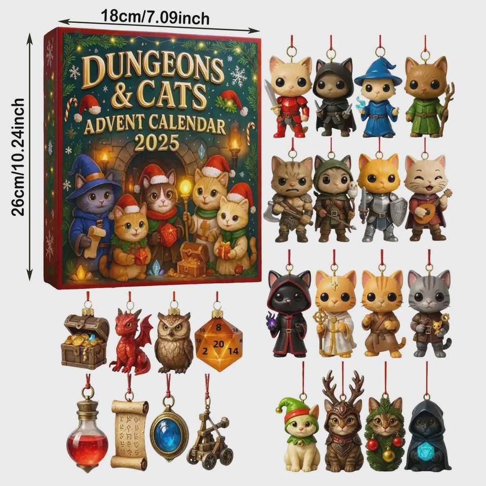 Discover 2D Acrylic 2025 Dungeons & Cats Advent Calendar, 24 Days of Christmas Countdown Calendar, Acrylic Pendant xmas Tree Decor