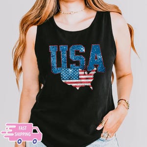 Débardeur américain scintillant Comfort Colors®, haut drapeau américain, t-shirt 4 juillet scintillant, chemise américaine, chemise 4 juillet rétro, Amérique scintillante