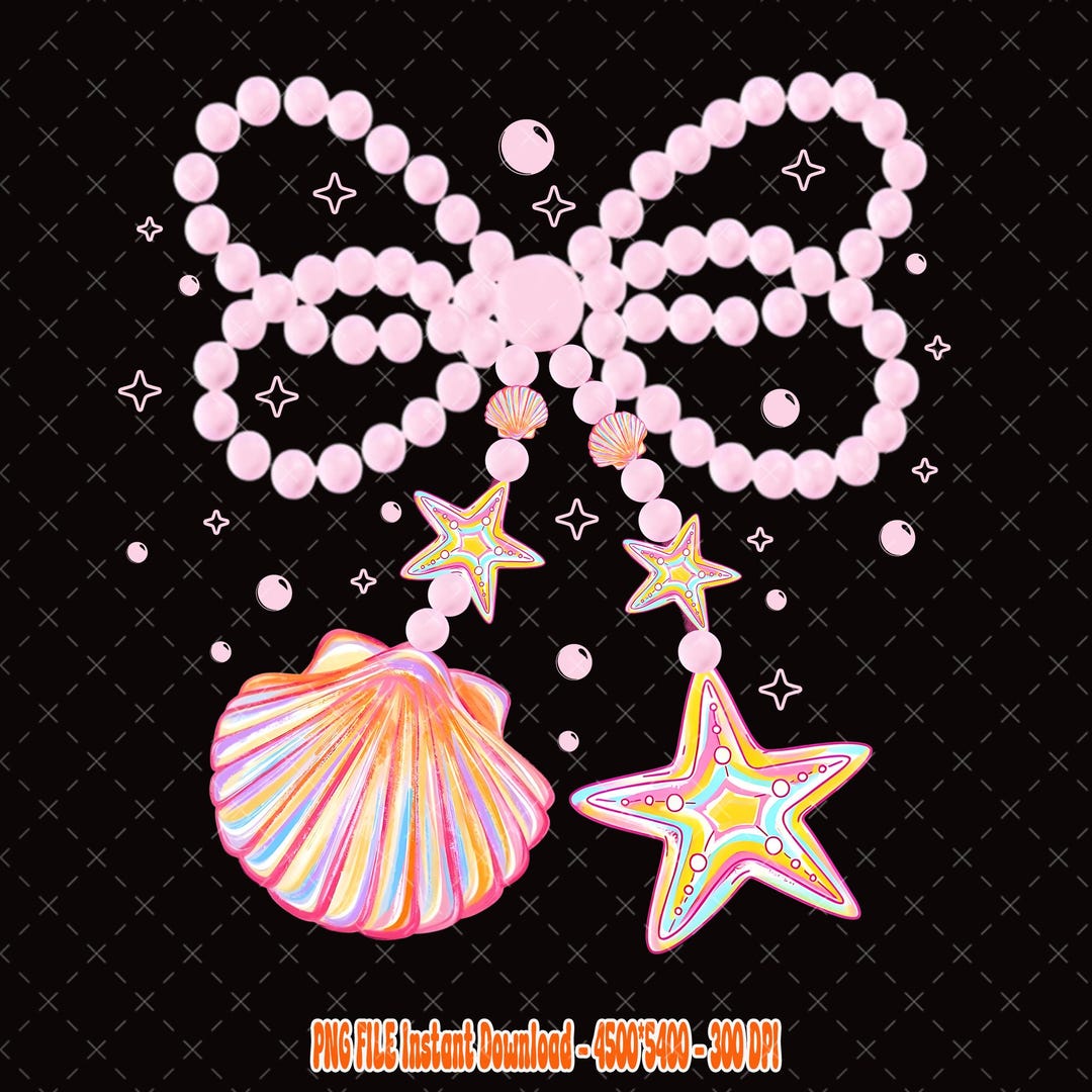 Coquette Pearl Bow Png, Summer Vibes, Summer Beach Png Shirt, Pink Clam ...