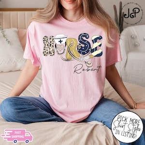 Custom Nurse Name Leopard Glitter TShirt,Cute Stethoscope,Gift for Nurses,Healthcare Top,Nursing Student, CNA, EMT, MD, Nurse Graduation Tee