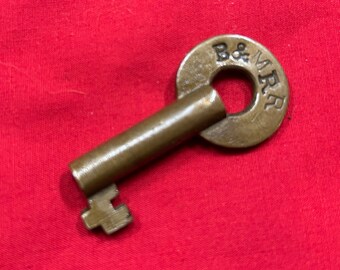 Boston and Maine Railroad Brass Switch Lock Key - Serif Lettering - Marked BM RR and Slaymaker 9147  - 100+ Years Old!!