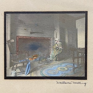 Signed Wallace Nutting Hand-Colored Interior Photograph Colonial Woman by the Fireplace image 2