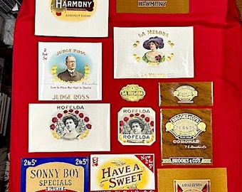 Art Deco Cigar Box Labels - Authentic 1920's Era - Judge Ross Rofelda La Meloda Harmony Confirmo Sonny Boy Have A Sweet Brooks & Co.