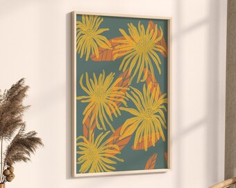Abstract Yellow Flowers Print, DIGITAL DOWNLOAD, Floral Gallery Wall Set, Terracotta Prints, Boho Printable Art, mothers day gift