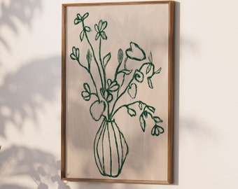 Abstract Green Vase Botanical Print, Living Room Wall Art (Digital Download)