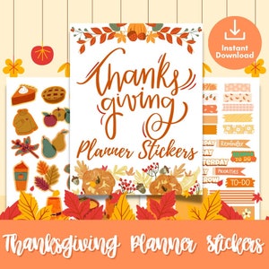 Thanksgiving Planner Stickers, Journal Stickers, Journaling Stickers for Planner, Thanksgiving Sticker Sheets, Printable Stickers