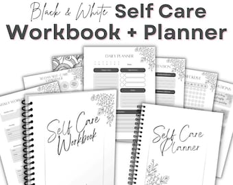 Black & White Self Care Workbook and Planner, Self Love Planner, Self Love Workbook, Gratitude Journal, Planner for Moms, New Mom Planner