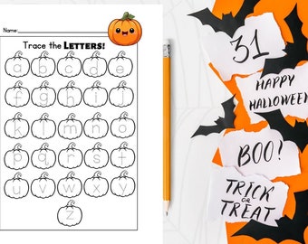 Halloween Alphabet Tracing Worksheets, A-Z, ABC Tracing Worksheet, Handwriting, ABC Tracing Printable, ABC Worksheet, Lower Case Tracing