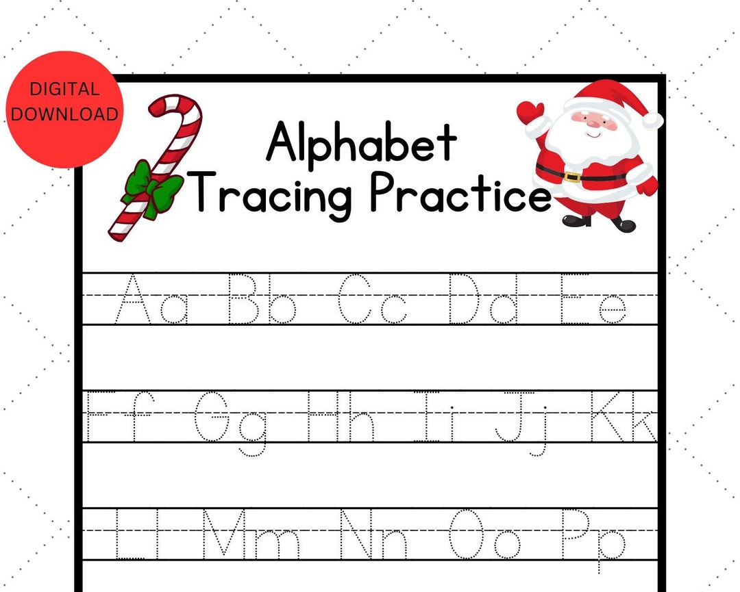 Christmas Alphabet Tracing Worksheet, AZ, ABC Tracing Worksheet