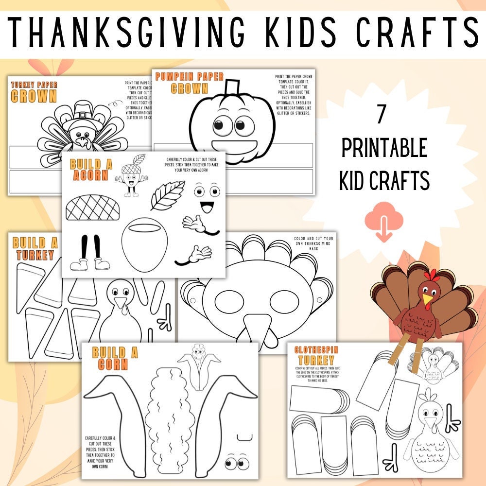 Thanksgiving Kids Crafts Bundle, Printable Activities & Coloring…