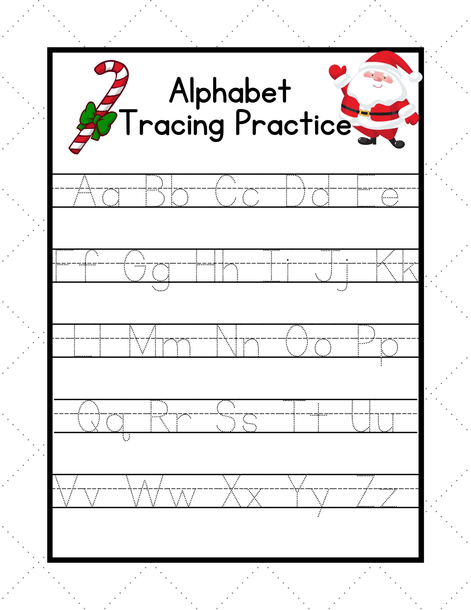 Christmas Alphabet Tracing Worksheet, AZ, ABC Tracing Worksheet
