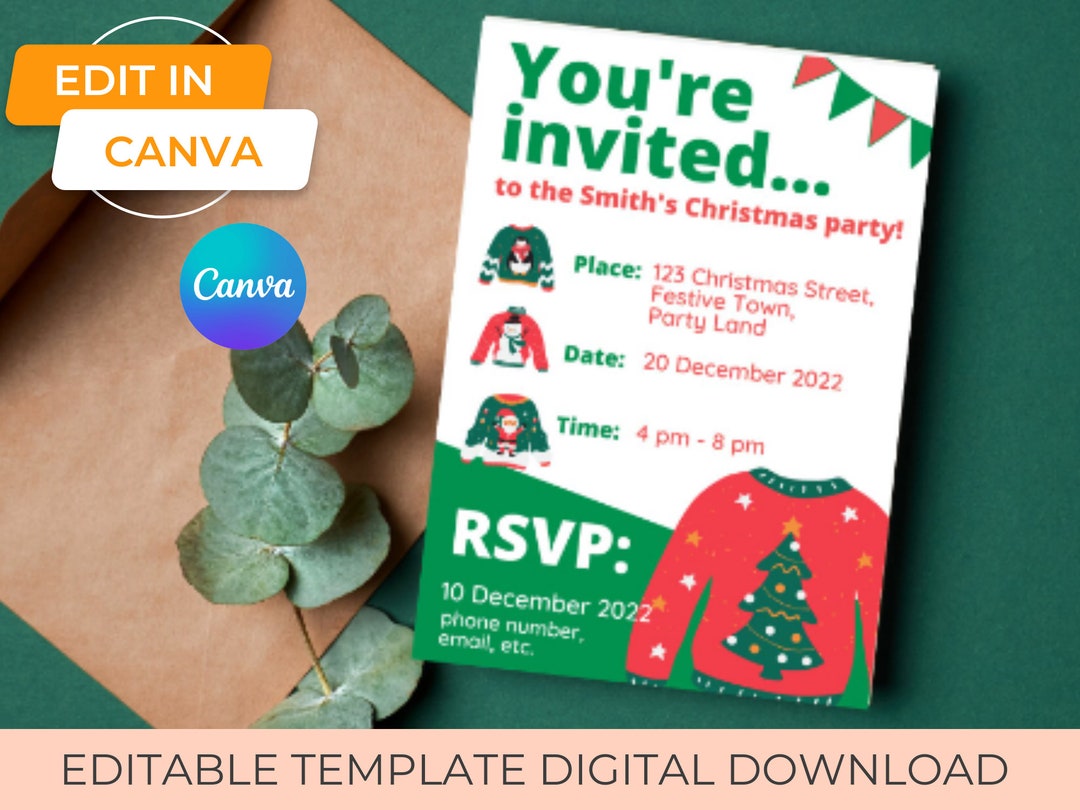 Editable Christmas Invitation Template for a Christmas Party, Holiday ...