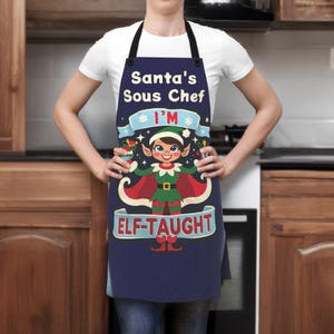 Tablier de Noël | Déguisement maman elfe | Cadeau Punny de cuisine de cuisine | Je suis un autodidacte | Décoration de pâtisserie des Fêtes |  Tablier de Noël amusant