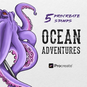 Ocean Adventure Procreate Stamps: Hand-Drawn Pirate, Mermaid, Shark (Digital Download)