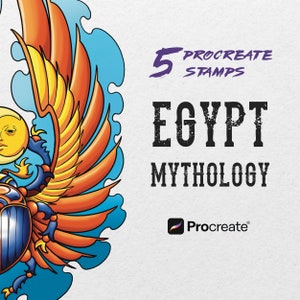 Egypt Mythology procreate stamps,5 highquality handdrawn procreate stamps,brushes,including cleopatra, sphynx cat, horus, anubis, scarabeus