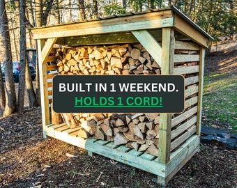 DIY 1 Cord Firewood Rack - A complete build plan for a Firewood Shed With Roof