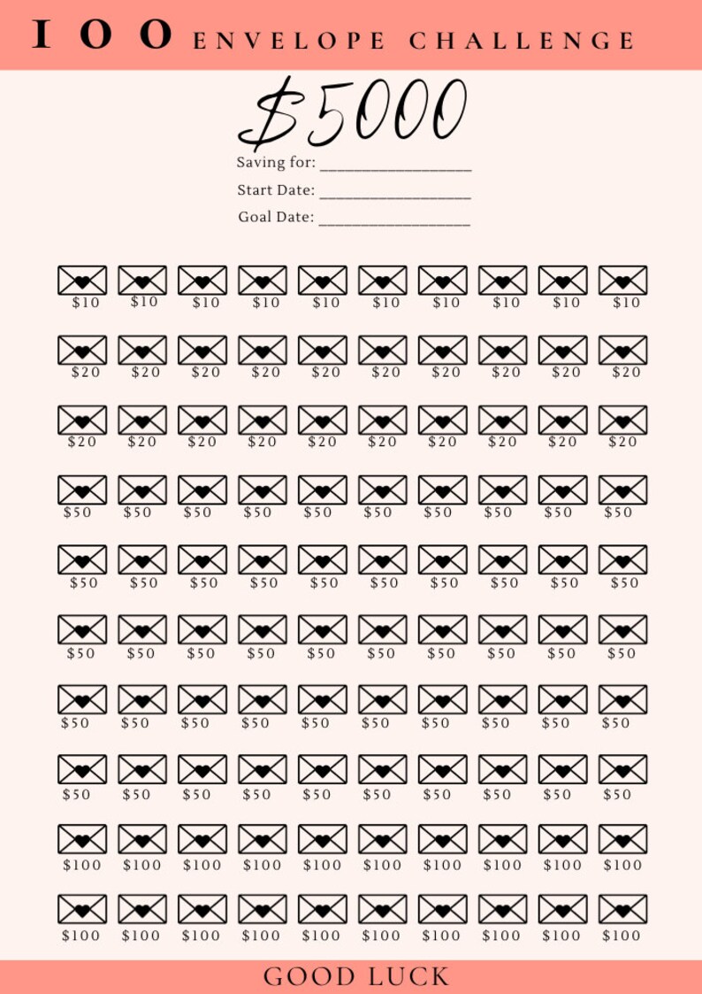100 Envelope Challenge, 5K Saving Challenge, Money Saving Challenge ...
