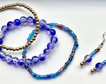 A set of bracelets and earrings- Blue skies