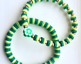 A Set of 2 Green Flower Bracelets