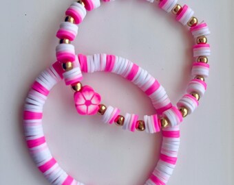 A Set of 2 Pink Flower Bracelet