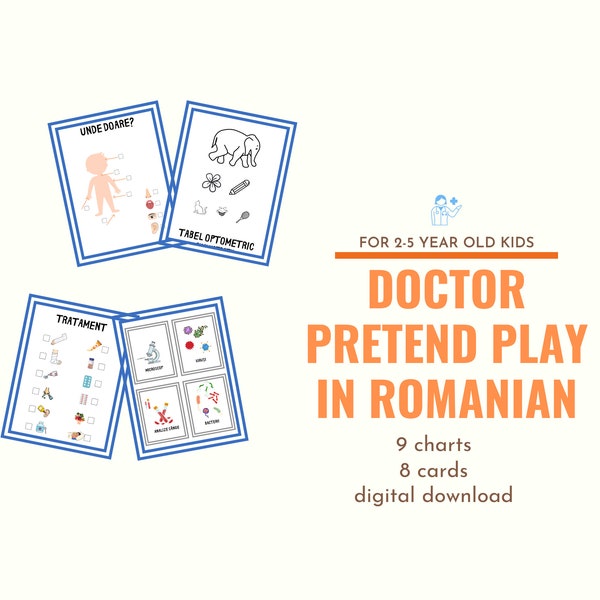 Doctor Pretend Play Printables in Romanian, Doctor PlaySet, Hospital Pretend play, Doctor's Office play, Preschool Kids Activities