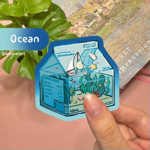 Cute Sticker Holographic | Ocean Aesthetic Sticker Kawaii Stickers Blue Sticker Holographic Sticker Water Milk Carton Ocean Sticker Tropical