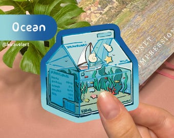 Cute Sticker Holographic | Ocean Aesthetic Sticker Kawaii Stickers Blue Sticker Holographic Sticker Water Milk Carton Ocean Sticker Tropical