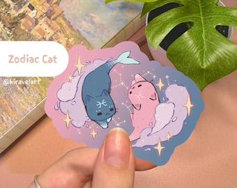 Pegatina de gato del zodiaco / Pegatina de gato Pegatina kawaii Pegatina linda Pegatina del zodiaco Pegatina linda Pegatina de Piscis Pegatina de estrella Pegatina linda de animal