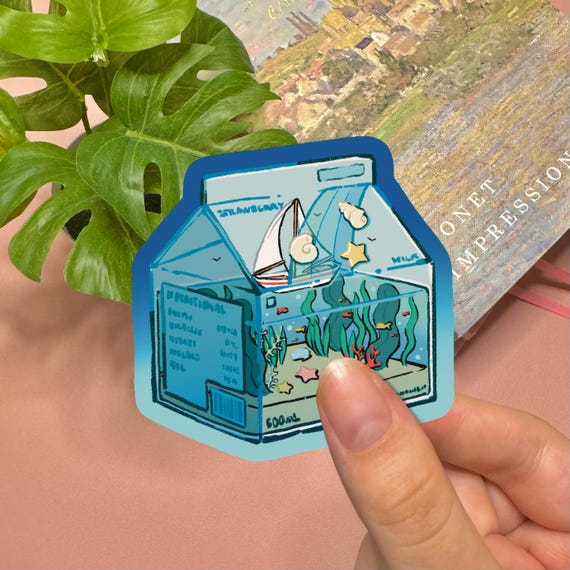 Cute Sticker Holographic | Ocean Aesthetic Sticker Kawaii Stickers Blue Sticker Holographic Sticker Water Milk Carton Ocean Sticker Tropical