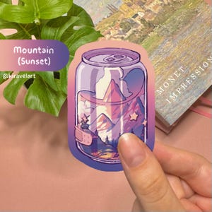 Süßer Sticker Holografisch | Berg Sonnenuntergang Ästhetik Aufkleber Kawaii Aufkleber Holographische Bergästhetik Aufkleber Sommeraufkleber Sonnenaufgang