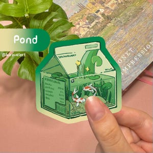 Pegatina holográfica linda / Pegatina estética de estanque Pegatina de leche Pegatinas kawaii Pegatina holográfica de koi Pegatina de pez Pegatina japonesa Verde