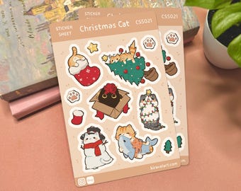 Christmas Cat Sticker Set | Cute Cat Sticker Pack Waterproof Stickers Kawaii Sticker Vinyl Sticker Laptop Sticker Cat Festive Sticker