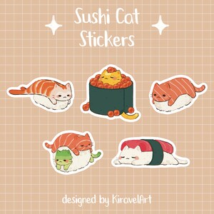 Sushi Cat Sticker Set | Cute Cat Sticker Pack Waterproof Durable Stickers Kids Sticker Vinyl Sticker Funny Sticker Set