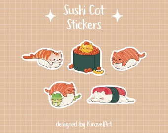 Sushi Cat Sticker Set | Cute Cat Sticker Pack Waterproof Durable Stickers Kids Sticker Vinyl Sticker Funny Sticker Set