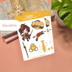 Genshin Sticker Bogen | Süßer Tartaglia-Aufkleber Blatt Kawaii Anime Aufkleber Genshin Aufkleber Vinyl-Aufkleber Wasserfest Aufkleber Videospiel