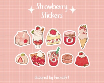 Strawberry Sticker Set | Cute Sticker Pack Waterproof Stickers Pink Stickers Kawaii Sticker Pink Lover Gift Cute Food Sticker Fruit Sticker