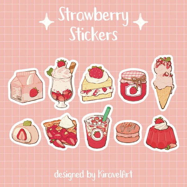 Strawberry Sticker Set | Cute Sticker Pack Waterproof Stickers Pink Stickers Kawaii Sticker Pink Lover Gift Cute Food Sticker Fruit Sticker