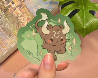Sagittarius Zodiac Cat Vinyl Sticker | 3 Inches Waterproof Cute and Kawaii Kitty Decal Green Cosmic Zodiac Sticker