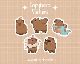 Leuke Capibara-stickerset | Schattige Capybaras-stickerpakket Waterdichte stickers Dierensticker Vinylsticker Leuke stickers Kawaii-stickerset